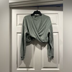 SHEIN Sage Green/ light grey Twist Front Sweater